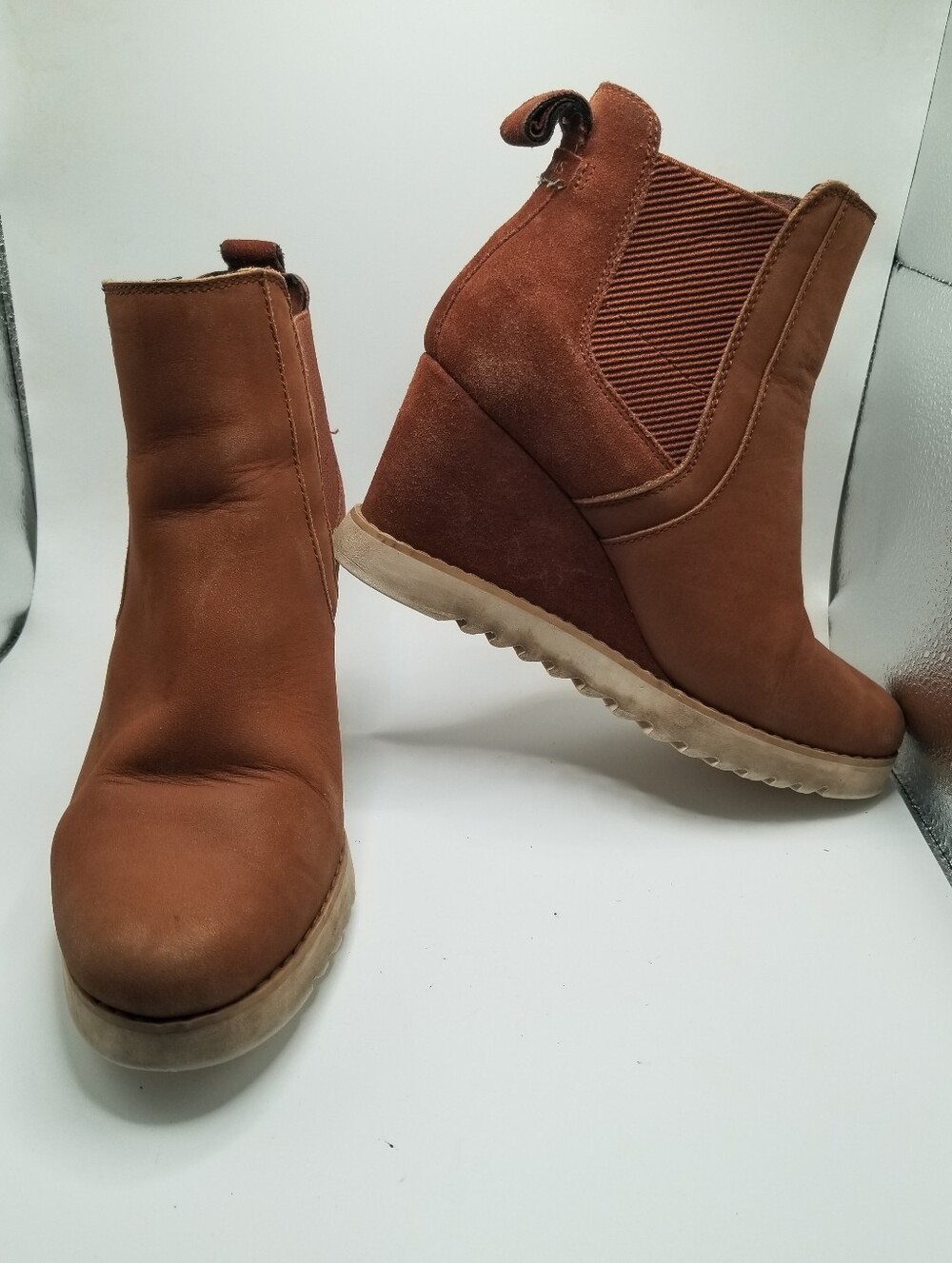 TOMS Brown Leather & Suede Chelsea Wedge Ankle Boots Size 6.5